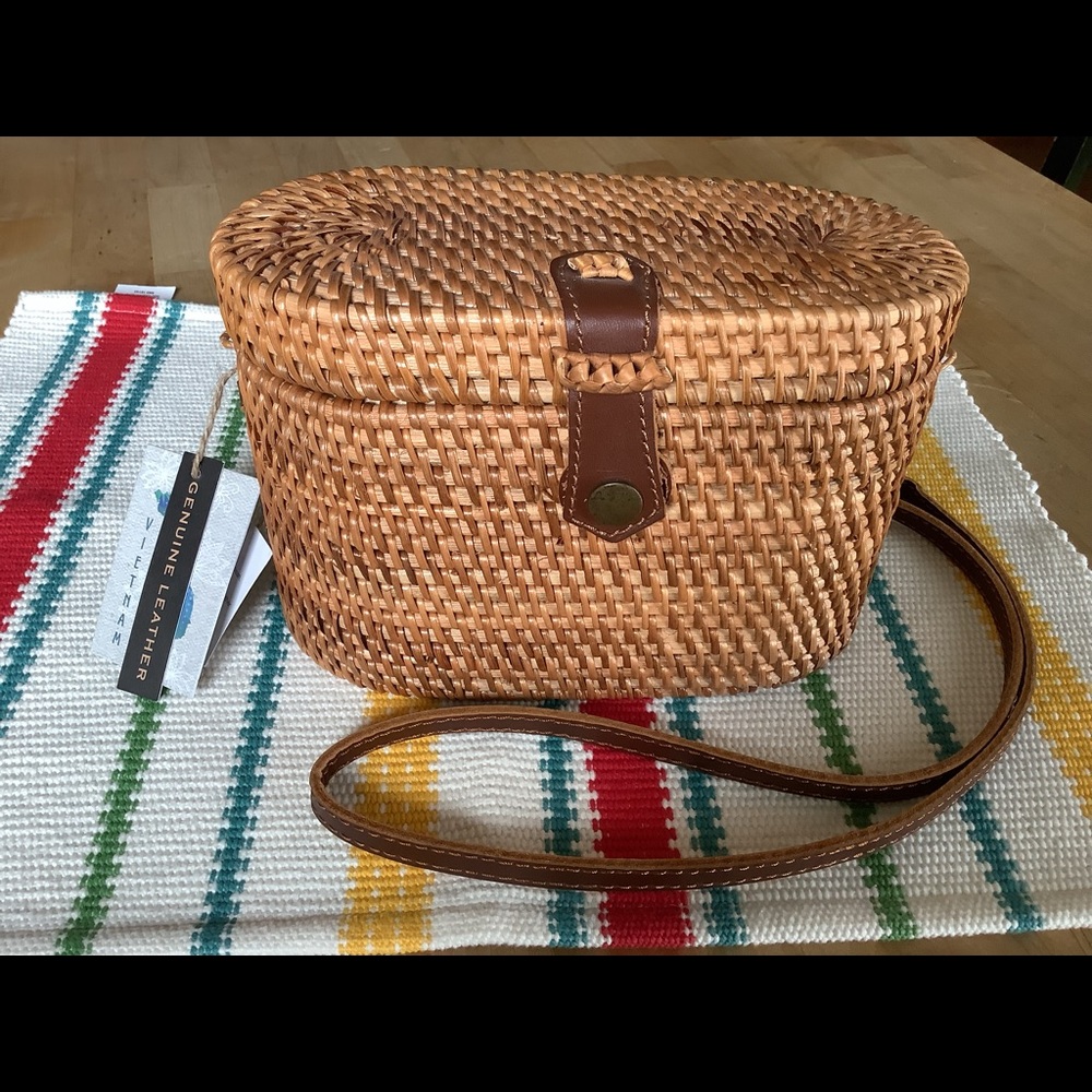 Small Wicker and Leather Crossbody Purse--NWT